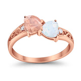 Heart Filigree Ring Round Cubic Zirconia 925 Sterling Silver Created White Opal