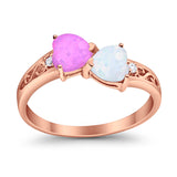 Heart Filigree Ring Round Cubic Zirconia 925 Sterling Silver Created White Opal