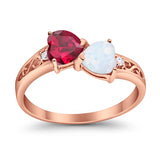 Heart Filigree Ring Round Cubic Zirconia 925 Sterling Silver Created White Opal