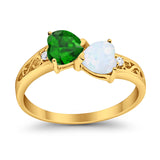 Heart Filigree Ring Round Cubic Zirconia 925 Sterling Silver Created White Opal