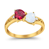 Heart Filigree Ring Round Cubic Zirconia 925 Sterling Silver Created White Opal