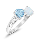 Heart Filigree Ring Round Cubic Zirconia 925 Sterling Silver Created White Opal