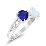 Heart Filigree Ring Round Cubic Zirconia 925 Sterling Silver Created White Opal