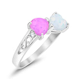 Heart Filigree Ring Round Cubic Zirconia 925 Sterling Silver Created White Opal