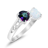 Heart Filigree Ring Round Cubic Zirconia 925 Sterling Silver Created White Opal