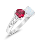 Heart Filigree Ring Round Cubic Zirconia 925 Sterling Silver Created White Opal