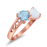Heart Filigree Ring Round Cubic Zirconia 925 Sterling Silver Created White Opal