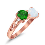 Heart Filigree Ring Round Cubic Zirconia 925 Sterling Silver Created White Opal