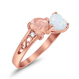 Heart Filigree Ring Round Cubic Zirconia 925 Sterling Silver Created White Opal