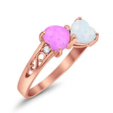 Heart Filigree Ring Round Cubic Zirconia 925 Sterling Silver Created White Opal