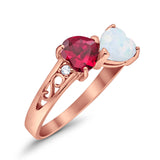 Heart Filigree Ring Round Cubic Zirconia 925 Sterling Silver Created White Opal