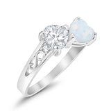 Heart Filigree Ring Round Cubic Zirconia 925 Sterling Silver Created White Opal