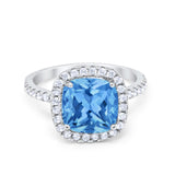 Art Deco Halo Cushion Wedding Engagement Ring Round Cubic Zirconia 925 Sterling Silver