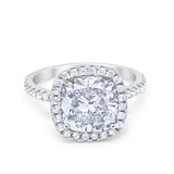 Art Deco Halo Cushion Wedding Engagement Ring Round Cubic Zirconia 925 Sterling Silver