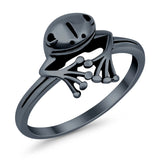 Frog Ring Peeping Plain Band Oxidized Solid 925 Sterling Silver