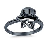 Frog Ring Peeping Plain Band Oxidized Solid 925 Sterling Silver