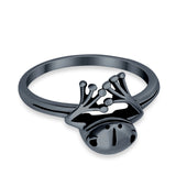 Frog Ring Peeping Plain Band Oxidized Solid 925 Sterling Silver