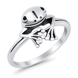 Frog Ring Peeping Plain Band Oxidized Solid 925 Sterling Silver