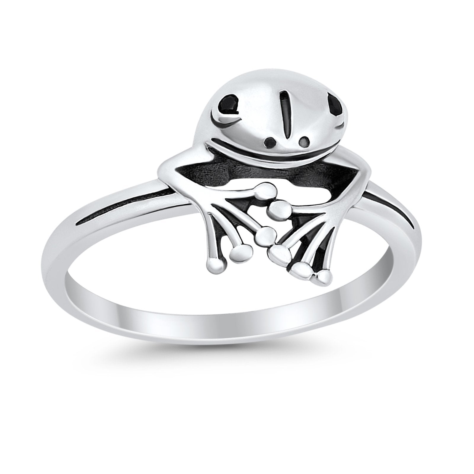 Frog Ring Peeping Plain Band Oxidized Solid 925 Sterling Silver Blue Apple Jewelry