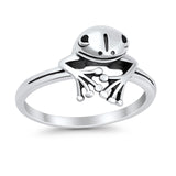 Frog Ring Peeping Plain Band Oxidized Solid 925 Sterling Silver
