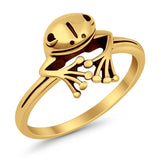 Frog Ring Peeping Plain Band Oxidized Solid 925 Sterling Silver