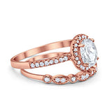 Halo 2-Piece Art Deco Wedding Bridal Set Ring Band Oval Simulated Cubic Zirconia 925 Sterling Silver