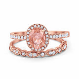 Halo 2-Piece Art Deco Wedding Bridal Set Ring Band Oval Simulated Cubic Zirconia 925 Sterling Silver