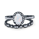 Halo 2-Piece Art Deco Wedding Bridal Set Ring Band Oval Simulated Cubic Zirconia 925 Sterling Silver