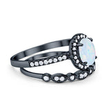 Halo 2-Piece Art Deco Wedding Bridal Set Ring Band Oval Simulated Cubic Zirconia 925 Sterling Silver