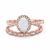 Halo 2-Piece Art Deco Wedding Bridal Set Ring Band Oval Simulated Cubic Zirconia 925 Sterling Silver