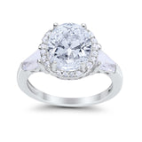 Halo Art Deco Oval Wedding Engagement Ring Round Baguette Cubic Zirconia 925 Sterling Silver