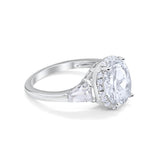 Halo Art Deco Oval Wedding Engagement Ring Round Baguette Cubic Zirconia 925 Sterling Silver