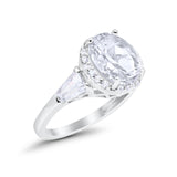 Halo Art Deco Oval Wedding Engagement Ring Round Baguette Cubic Zirconia 925 Sterling Silver