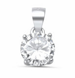 8mm Solitaire Pendant Round Cubic Zirconia 925 Sterling Silver Choose Color