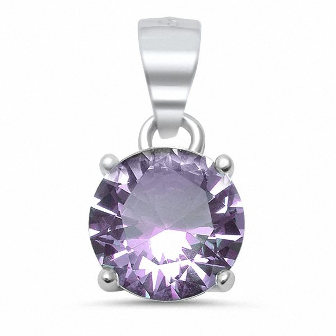 8mm Solitaire Pendant Round Cubic Zirconia 925 Sterling Silver Choose Color