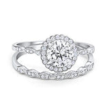 Two Piece Halo Wedding Ring Round Simulated Cubic Zirconia 925 Sterling Silver