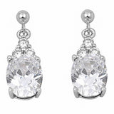 Dangling Earrings Oval Round Cubic Zirconia 925 Sterling Silver