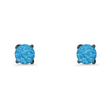 Round Solitaire Stud Earrings 925 Sterling Silver Lab Created Opal 7mm