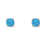 Round Solitaire Stud Earrings 925 Sterling Silver Lab Created Opal 7mm
