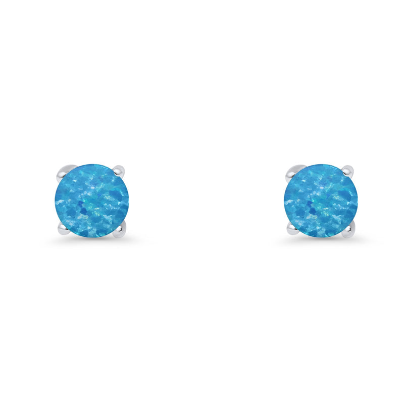 Round Solitaire Stud Earrings 925 Sterling Silver Lab Created Opal 7mm