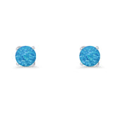 Round Solitaire Stud Earrings 925 Sterling Silver Lab Created Opal 7mm