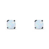 Round Solitaire Stud Earrings 925 Sterling Silver Lab Created Opal 7mm
