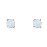 Round Solitaire Stud Earrings 925 Sterling Silver Lab Created Opal 7mm