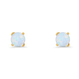 Round Solitaire Stud Earrings 925 Sterling Silver Lab Created Opal 7mm