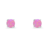 Round Solitaire Stud Earrings 925 Sterling Silver Lab Created Opal 7mm