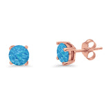 Round Solitaire Stud Earrings 925 Sterling Silver Lab Created Opal 7mm