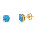 Round Solitaire Stud Earrings 925 Sterling Silver Lab Created Opal 7mm