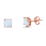 Round Solitaire Stud Earrings 925 Sterling Silver Lab Created Opal 7mm