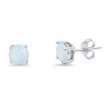 Round Solitaire Stud Earrings 925 Sterling Silver Lab Created Opal 7mm
