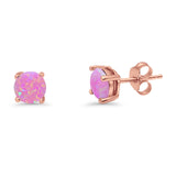 Round Solitaire Stud Earrings 925 Sterling Silver Lab Created Opal 7mm